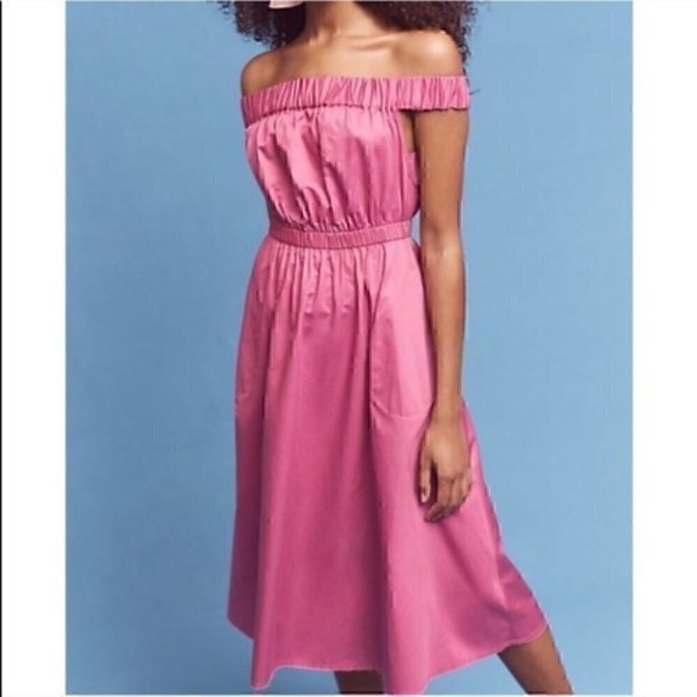 Anthropologie Fuchsia Off-Shoulder Midi Dress - Picture 3 of 8